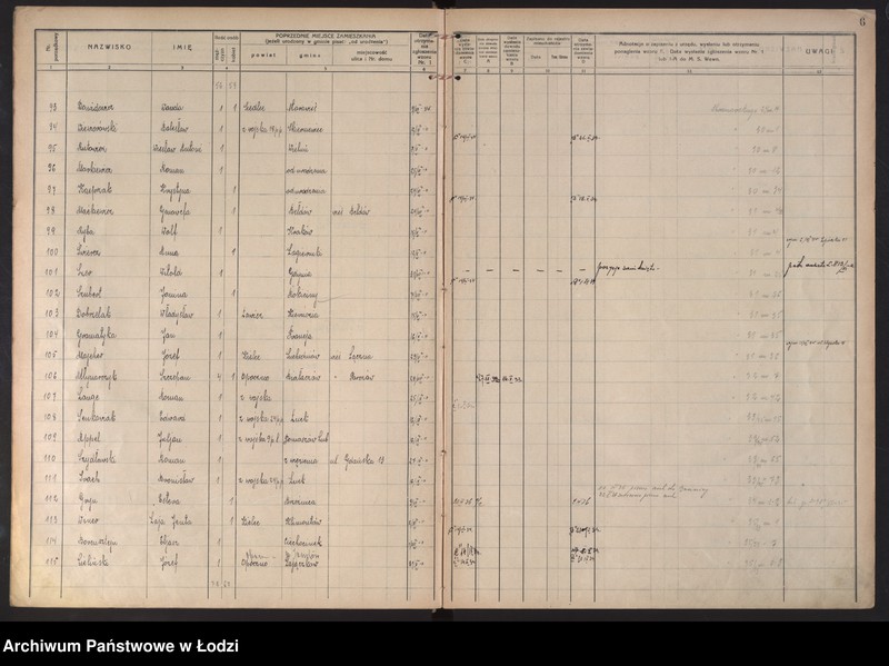 Obraz 9 z jednostki "Księga kontroli ruchu ludności (rejestr osób przybywających do gminy) Łódź, zameldowania pozaankietowe, komisariat XI, nr 1-1263"