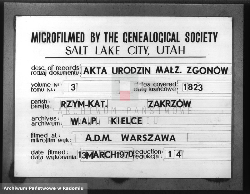 image.from.unit.number "Akta Stanu Cywilnego Parafii Zakrzów Małżeństw, Urodzeń i Zejścia na Rok 1823"