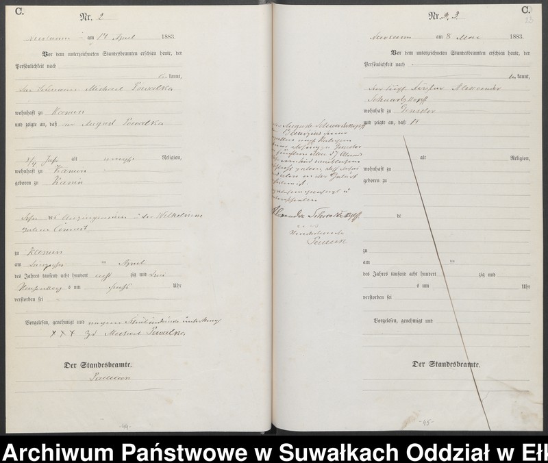 image.from.unit.number "Sterbe-Haupt-Register des Königlich Preussischen Standes-Amtes Forstrevier Nicolaiken Kreis Sensburg für das Jahr 1882[do 1884]"