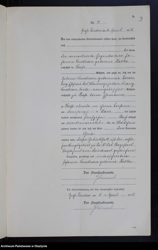 image.from.unit.number "Geburts-Neben-Register Nr 1 - 22 [Księga urodzeń- wtóropis ]"