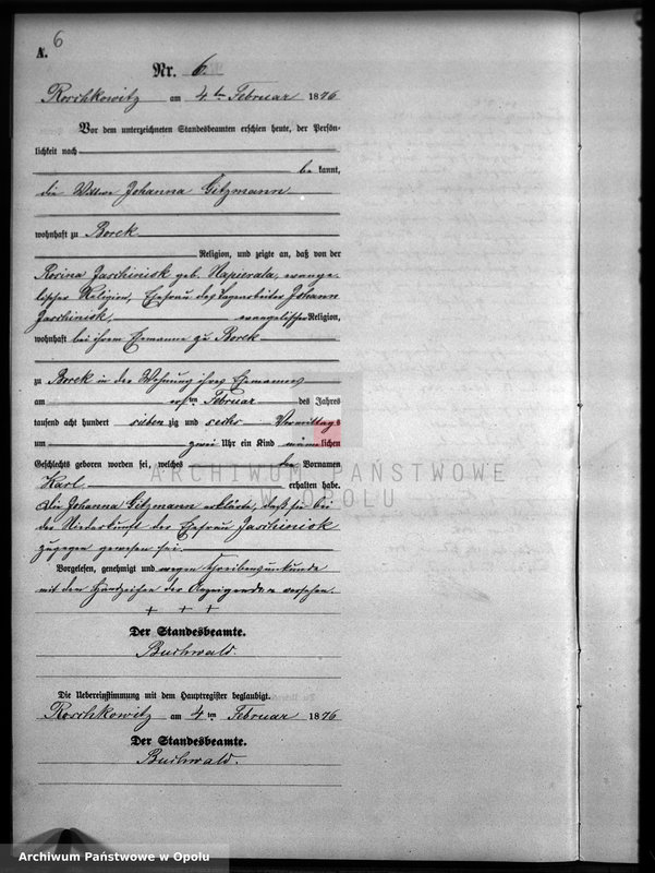 image.from.unit.number "Geburts-Neben-Register Standesamts Roschkowitz pro 1876"