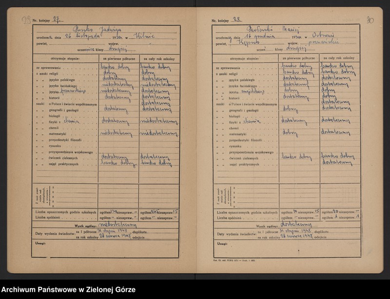 image.from.unit.number "Państwowe Gimnazjum i Liceum w Zielonej Górze -Katalog główny -klasa II b - rok szkolny 1947/1948"