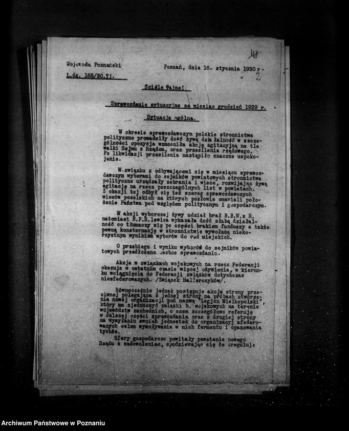 Obraz 6 z jednostki "Sprawozdanie sytuacyjne miesięczne za miesiąc grudzień 1929 r. działy I-IV"