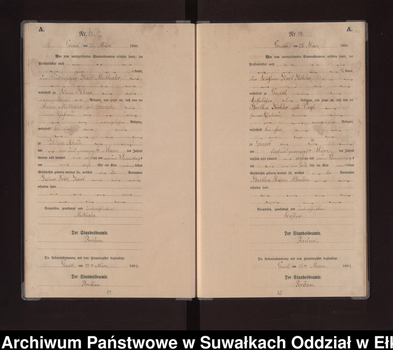 image.from.unit.number "Geburts-Neben-Register des Königlichen Preussischen Standes-Amtes Gneist Kreis Loetzen"