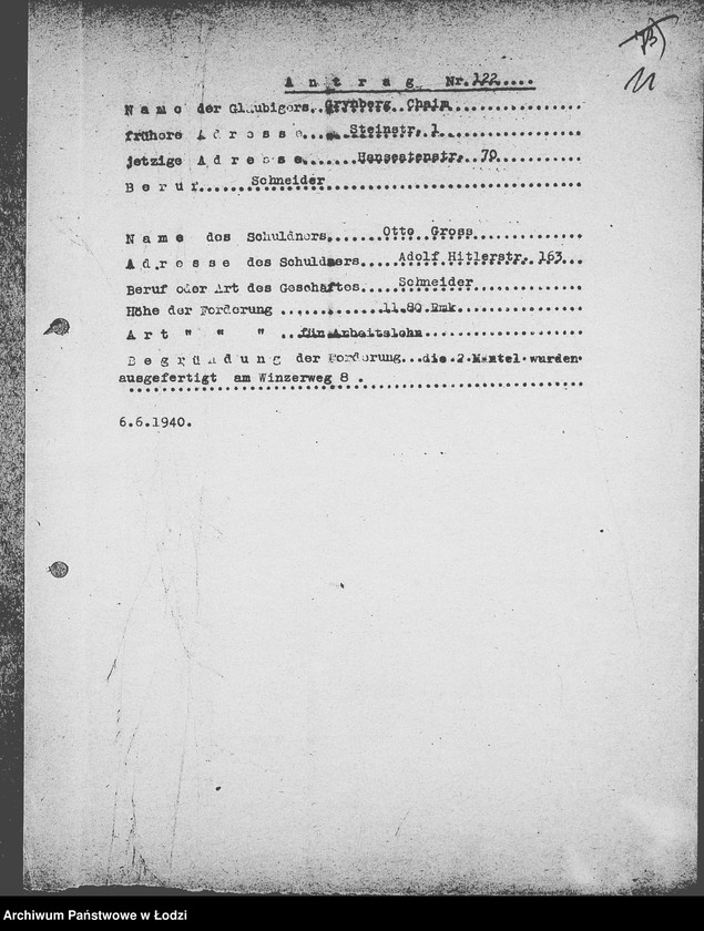 Obraz 15 z jednostki "J.121-135 [Wnioski Żydów w Getcie o zwrot długów za wzięty na kredyt towar przez kupujących]"