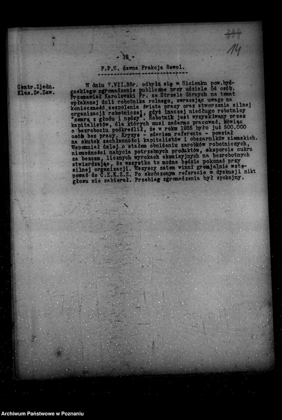 Obraz 18 z jednostki "Sprawozdania sytuacyjne okresowe ze stanu bezpieczeństwa /nr 7-12// za miesiące lipiec-grudzień 1935 r."