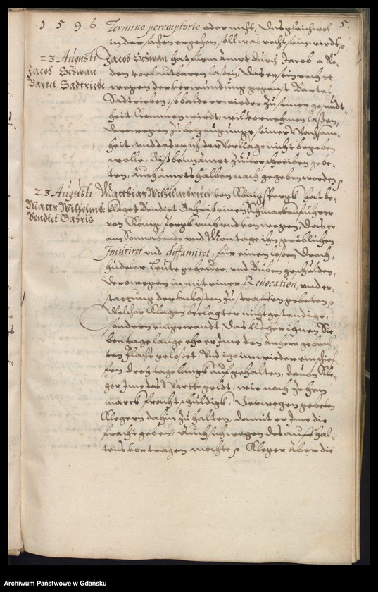 image.from.unit.number "Bürgermeisterliches Ambtbuch H. Johan von der Linden Praesidirenden Bürgermeisters […] vom [21.VIII.-31.XII.1596] Das ander No. 5 /indeks/"