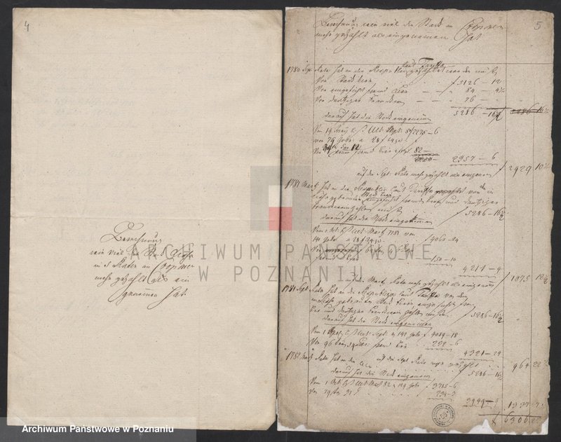 Obraz 4 z jednostki "Berechnung wieveil die Stadt Lissa an Czopowe vor das herrschaftliche Bier und Branntwein gezahlt hat; język niemiecki"