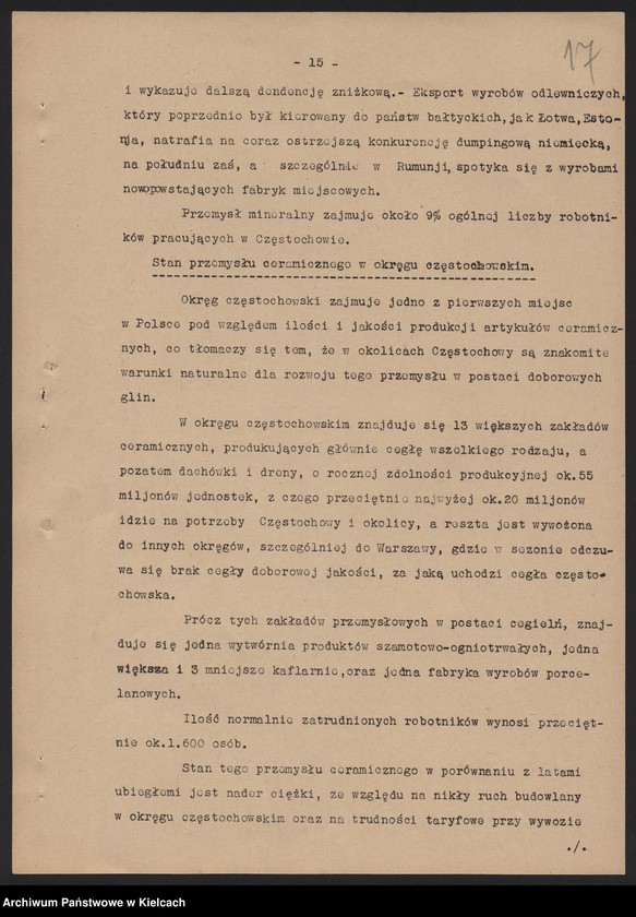 image.from.unit.number "[Stan przemysłu w okręgu częstochowskim Referat Towarzystwa Przemysłowców Okręgu Częstochowskiego z dn. 2.II.1931 r.]"