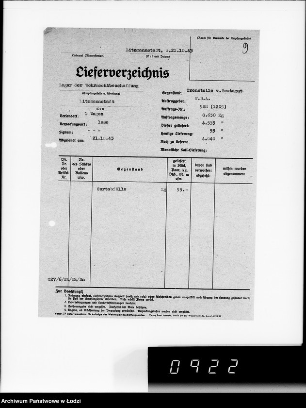 Obraz 13 z jednostki "Auftrag 588.Trennmaterial"