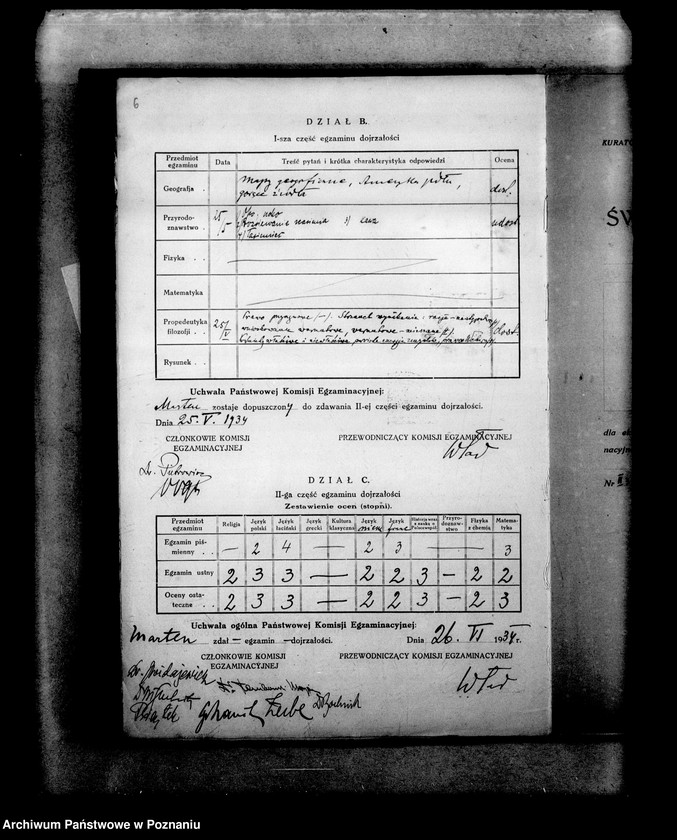 Obraz 9 z jednostki "Protokoły z egzaminów dojrzałości dla eksternistów abiturientów, prywatnego gimnazjum koedukacyjnego z niemieckim językiem nauczania imienia Schillera w Poznaniu"