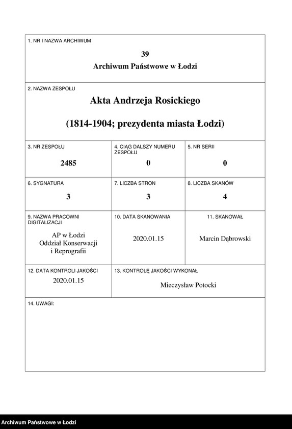 Obraz 1 z jednostki "[Kopia aktu erekcyjnego budynku Towarzystwa Kredytowego miasta Łodzi przy ul. Pomorskiej]"