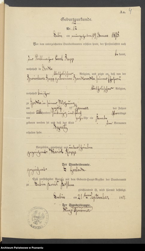 Obraz 6 z jednostki "Die von den Verlobten beigebrachten Urkunden zur Eheschliessung pro 1901. Vol XV"