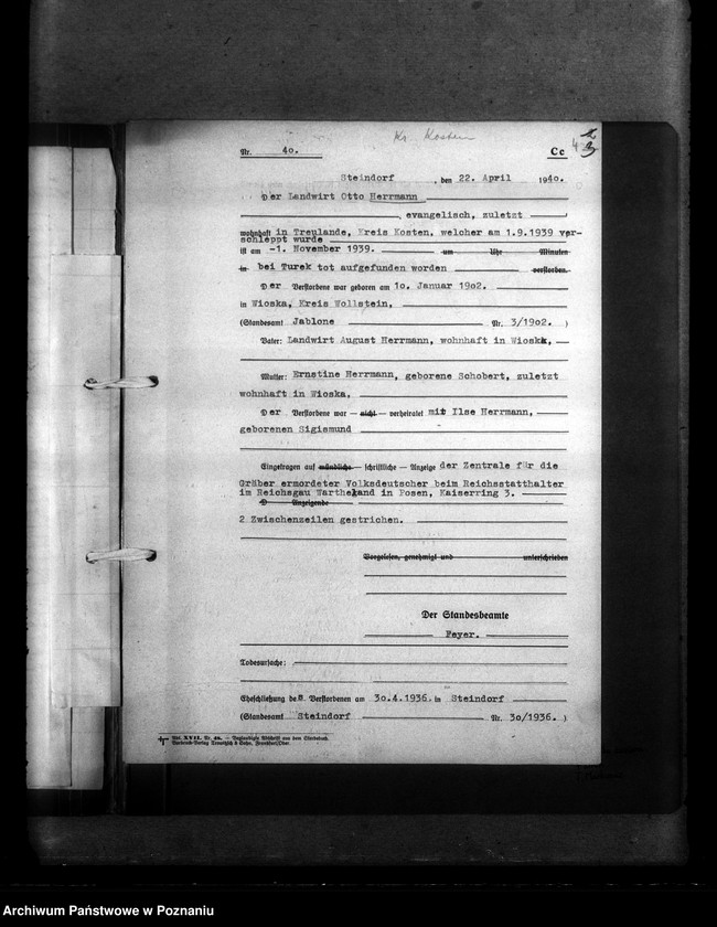 Obraz 8 z jednostki "Kreis Kosten (Kościan). Wykaz miejscowych Niemców, którzy zginęli w 1939 roku"