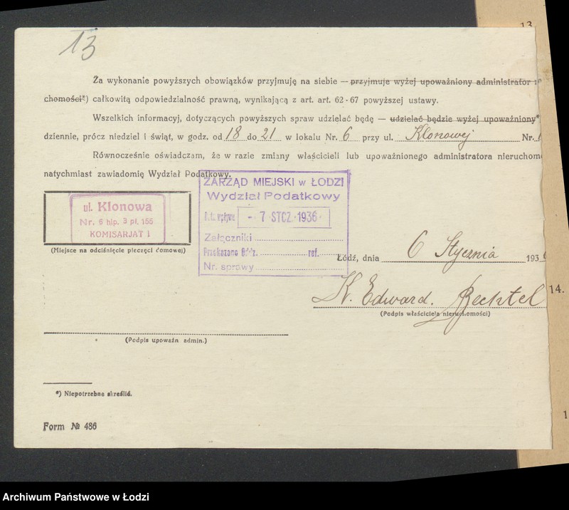 image.from.unit.number "Księga inwentarzowa nieruchomości m. Łodzi ul. Klonowa"