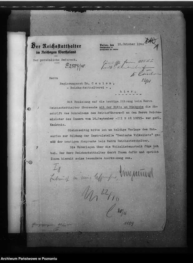 Obraz 5 z jednostki "Zarządzenia, wytyczne i korespondencja w sprawach ogólnych niemieckiej listy narodowej"