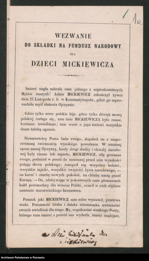 Obraz 5 z jednostki "A. betr. den Dichter Mickiewicz"