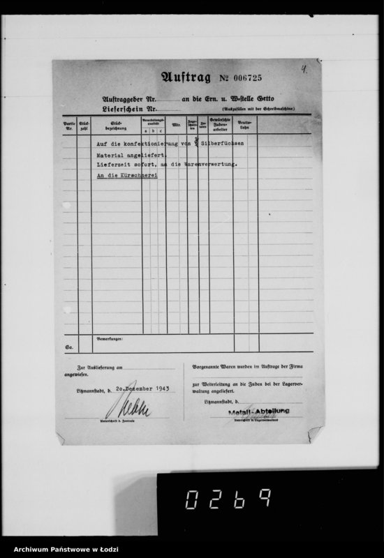 Obraz 10 z jednostki "Warenverwertung an den Ältesten der Juden Aufträge 5986-6000. [Odzież i wyroby kuśnierskie]"