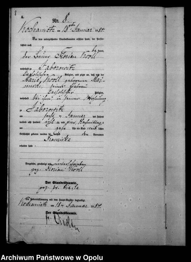 image.from.unit.number "Urząd Stanu Cywilnego Kochaniec Księga urodzeń rok 1884"