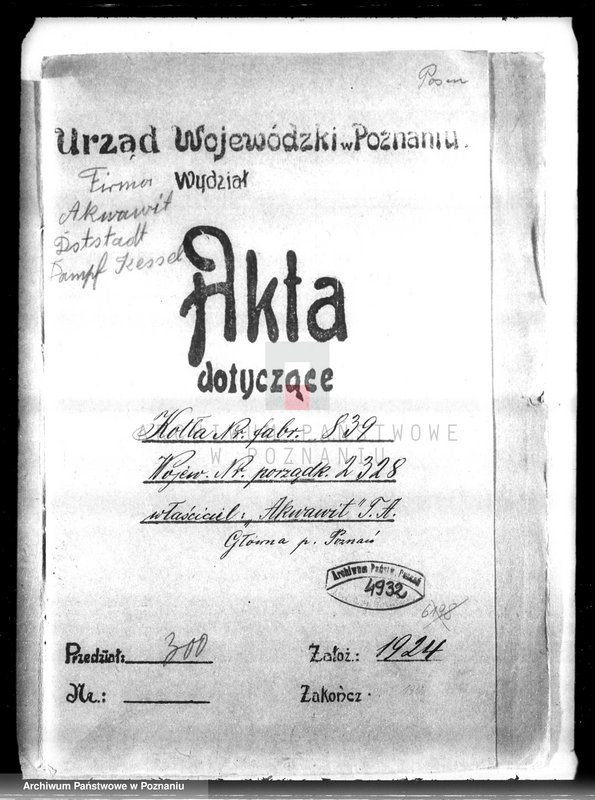 Obraz 4 z jednostki ""Akwawit" Spółka Akcyjna W Poznaniu fabryka chemiczna nr woj. 2328 nr kotła 832"