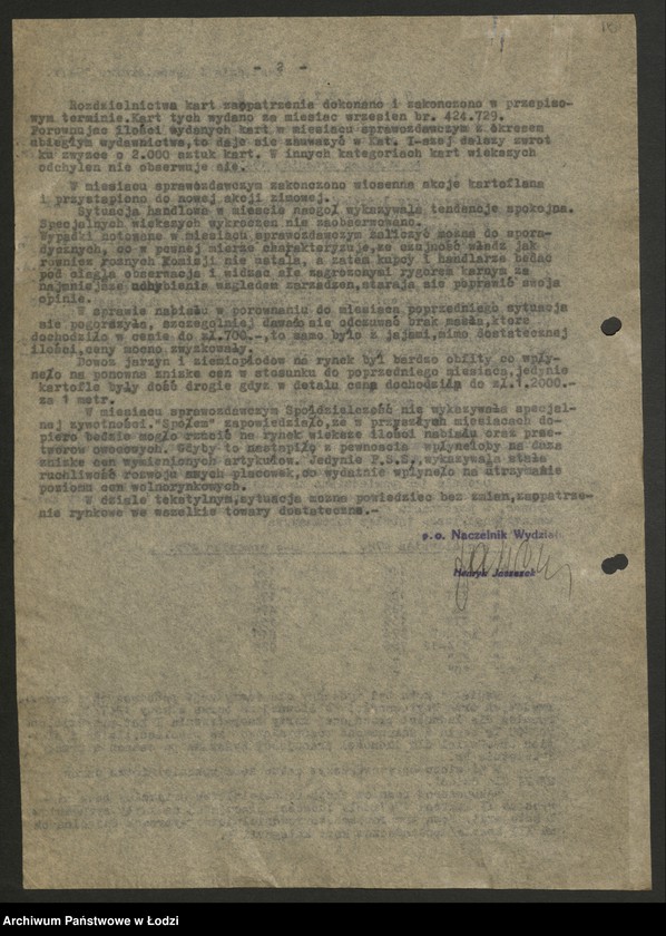 Obraz 11 z jednostki "Wydział Aprowizacji i Handlu [Zarządu Miejskiego]; protokoły [narad], sprawozdania [sytuacyjne]"