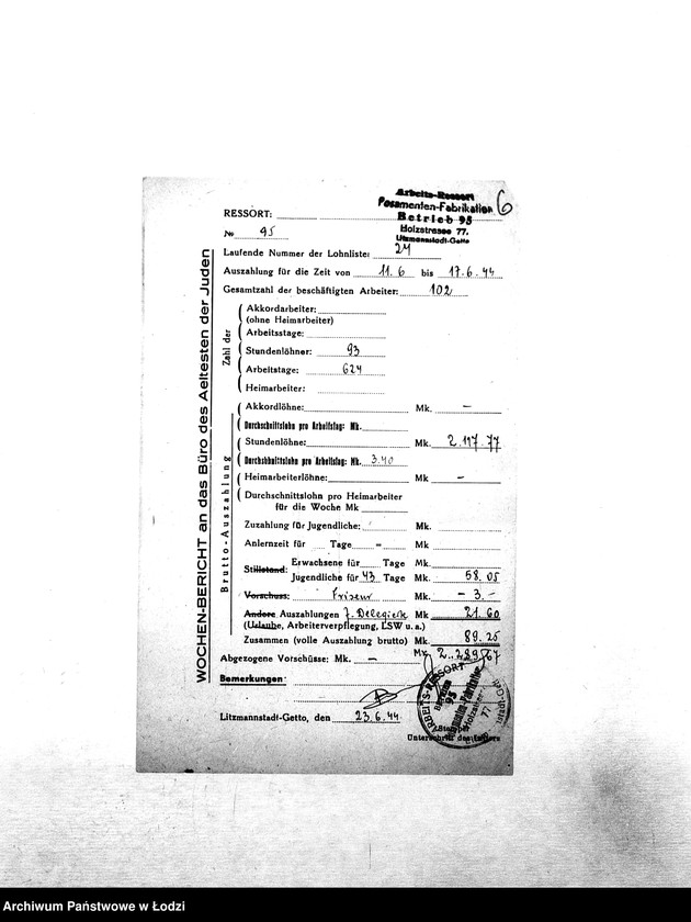 Obraz 9 z jednostki "[Tygodniowe sprawozdania resortów pracy: liczba pracowników, czas pracy, wysokość płacy]"