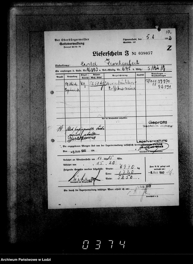 Obraz 14 z jednostki "Aufträge, [Lieferscheinen und Rechnungen] 16251-16310 [Dostawa żywności do Getta]"