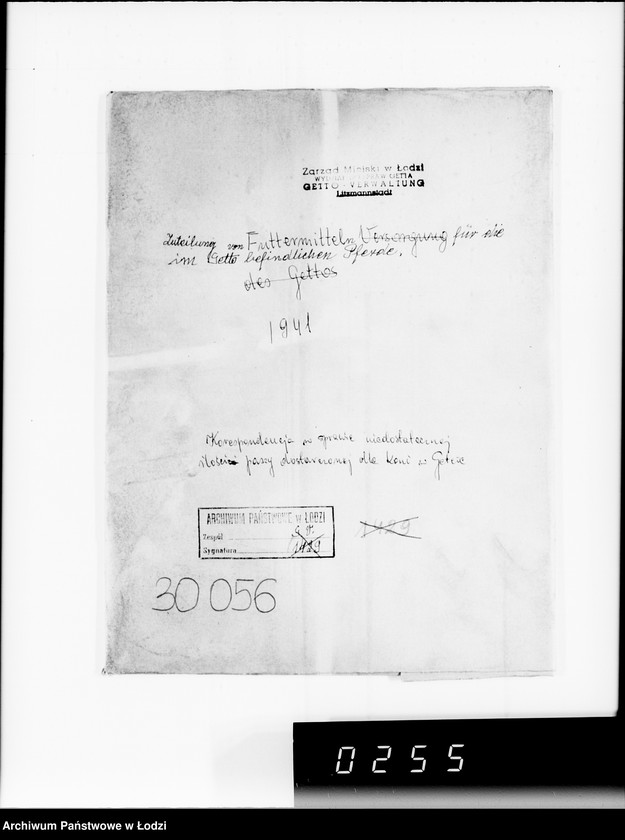 Obraz 4 z jednostki "Zuteilung von Futtermittel für die im Getto befindlichen Pferde."