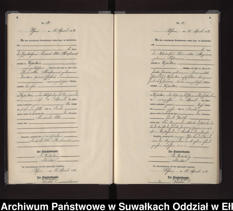 Obraz 12 z jednostki "Geburts-Neben-Register des Königlichen Preussischen Standes-Amtes Gneist Kreis Loetzen"
