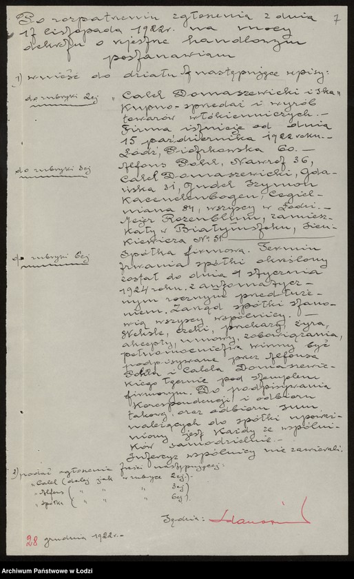 Obraz 9 z jednostki "Calel Domaszewski i S-ka- wyrób i sprzedaz towarów manufakturowych"