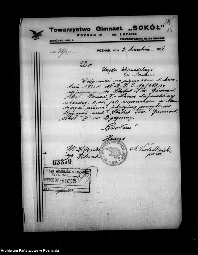 Obraz 20 z jednostki "/Towarzystwo Gimnastyczne Sokół Poznań IV św. Łazarz w Poznaniu - rejestracja/"