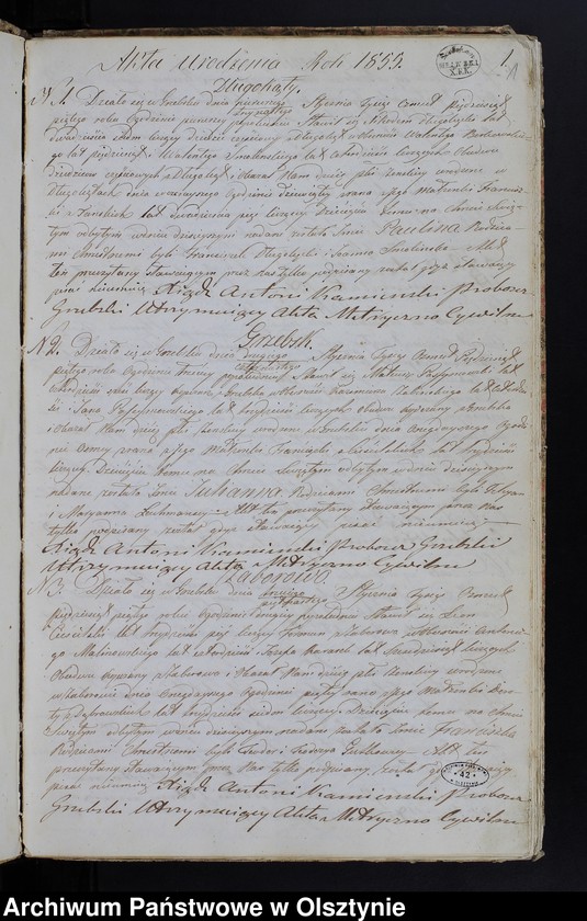 image.from.unit.number "Duplikat Aktów Urodzenia, Zaślubień, Zeyścia z Roku 1855 z Parafij Grzebskiey"