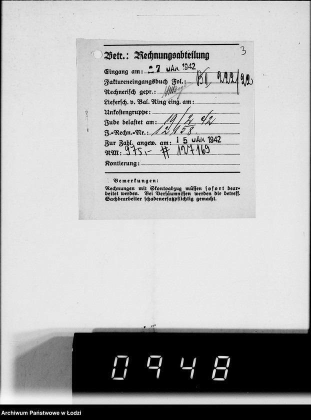 Obraz 7 z jednostki ""Społem" Rechnungen [za dostawy towarów dla Getta]"