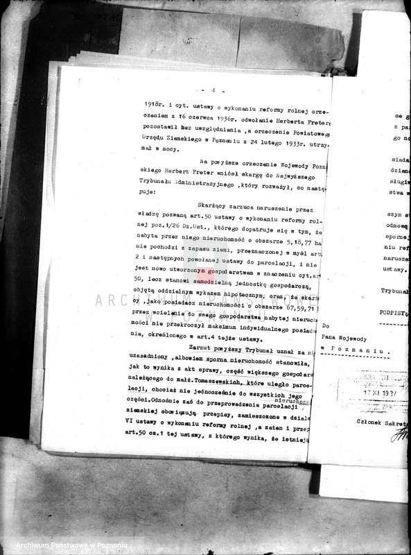 Obraz 20 z jednostki "Freter Herbert z Szerokiego Kamienia powiatu szubińskiego. Skarga do N.T.A. z powodu odmowy zezwolenia na przewłaszczenie"