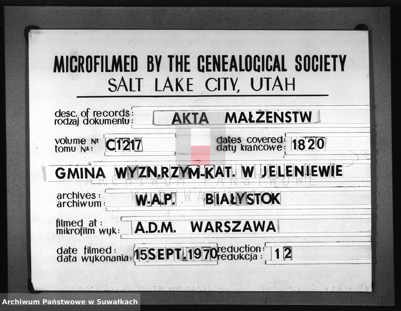 image.from.unit.number "Akta Urzędnika Stanu Cywilnego Gminy Jeleniewskiey Zaślubionych od dnia 1 Stycznia 1820 Roku do ostatniego Grudnia tegoż R-u."