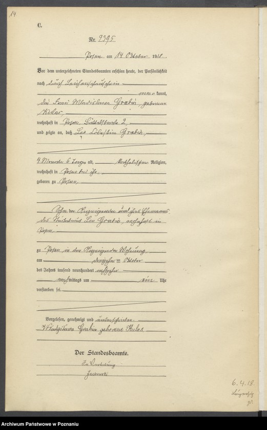 Obraz 16 z jednostki "Księga miejscowa zgonów tom VI [Rejestr główny zgonów]"