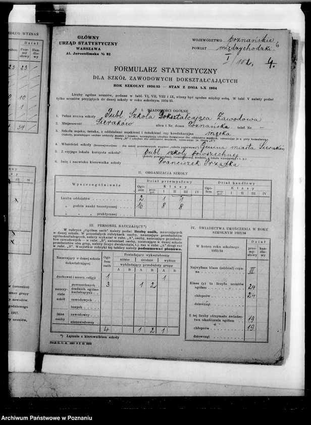 image.from.unit.number "[Formularze statystyczne Głównego Urzędu Statystycznego dotyczące szkół zawodowych dokształcających w województwie poznańskim]"