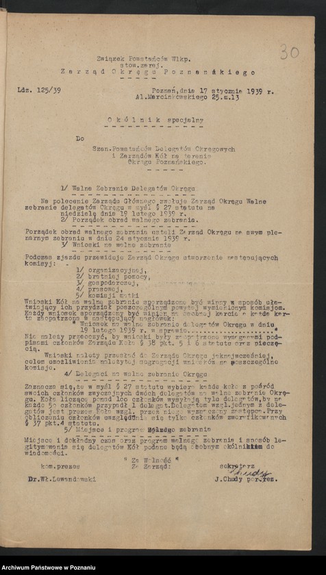 image.from.unit.number "Okólniki i zarządzenia Zarządu Głównego i Okręgu Związku Powstańców Wielkopolskich."