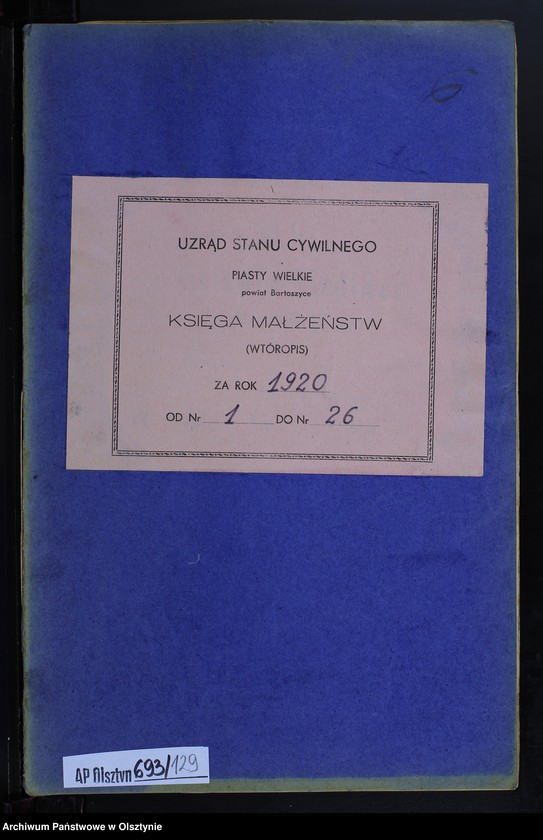 image.from.unit.number "Heiraths-Neben-Register Nr 1 - 26 [ Księga małżeństw - wtóropis ]"