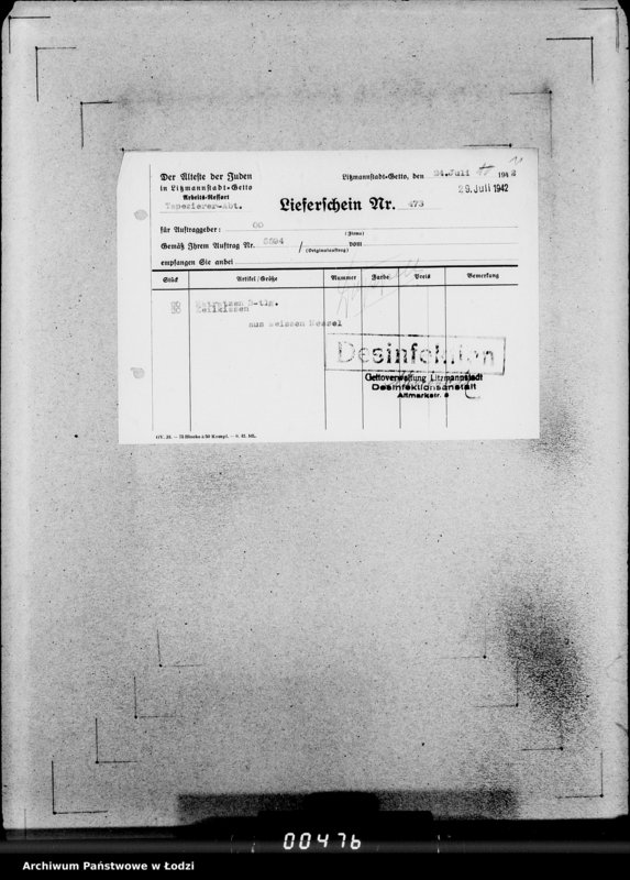 Obraz 15 z jednostki "[Listy przesyłkowe wyrobów dostarczonych z Getta]"