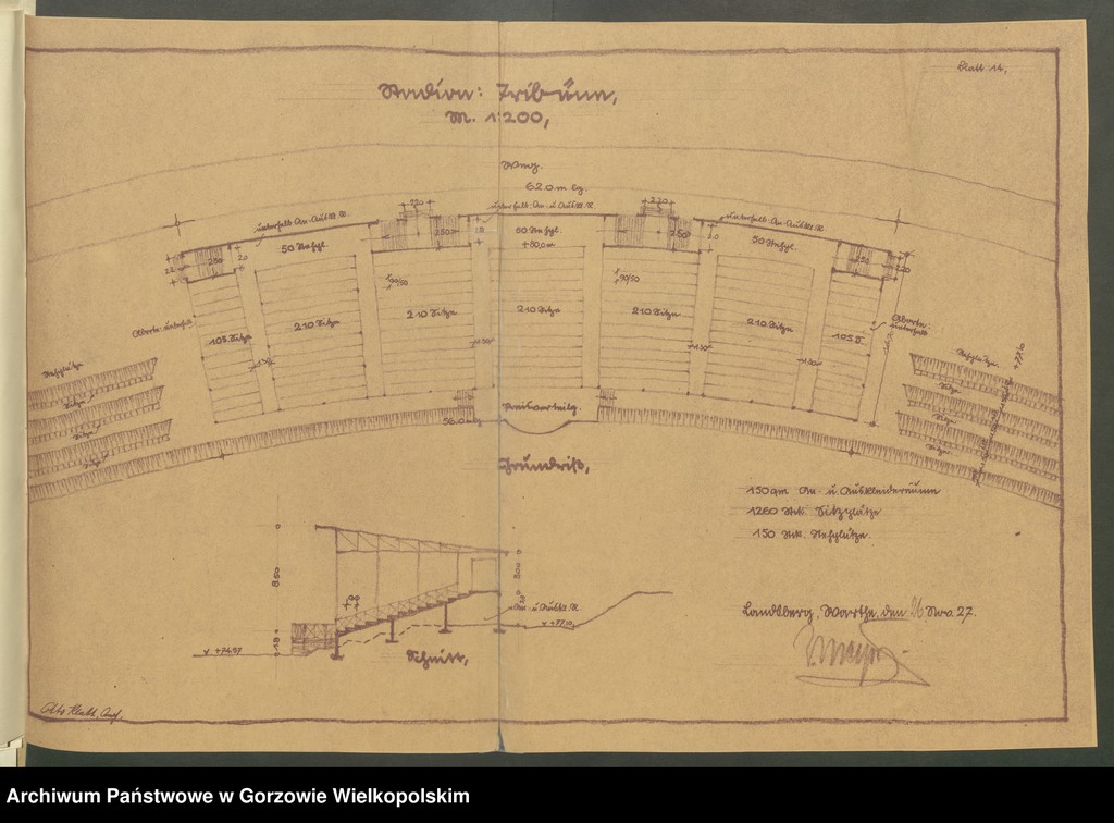 image.from.collection.number "Plany i projekty budowy stadionu sportowego przy Soldiner Strasse (ul. Konstytucji 3 Maja) z okresu 1925-1931."