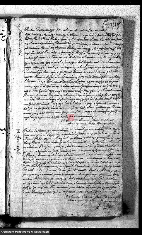 image.from.unit.number "Akta Urodzonych Gminy Krasnopolskiey Powiatu Seyneńskiego R-ku 1824 dnia 1 Stycznia .Województwo Augstowskie."