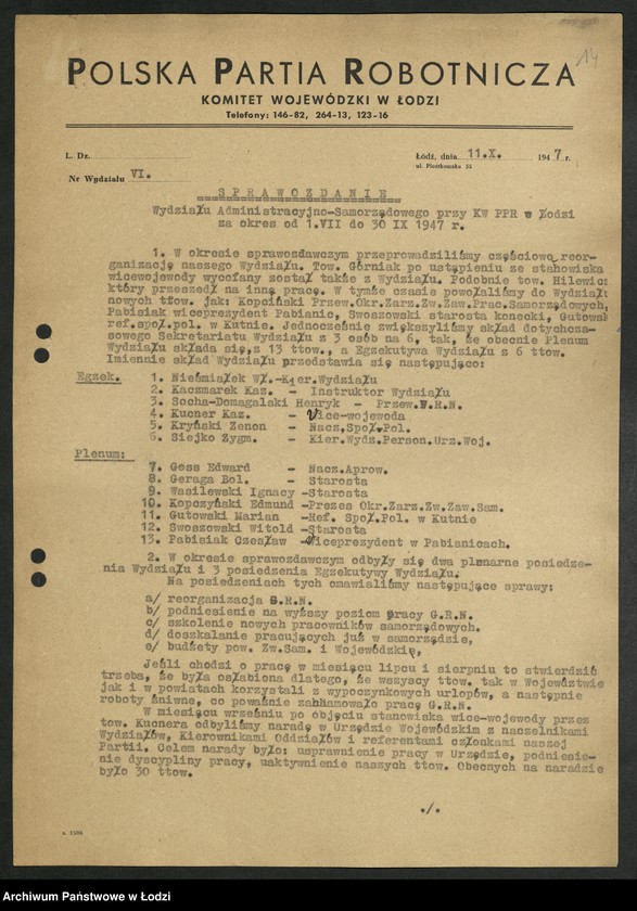 Obraz 15 z jednostki "Sprawozdania [z działalności, wykaz członków oraz składy Plenum i Egzekutywy Wydziału]"