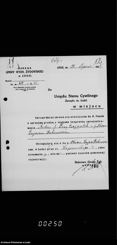 Obraz 16 z jednostki "Akta dotyczące spraw Urzędu Stanu Cywilnego"