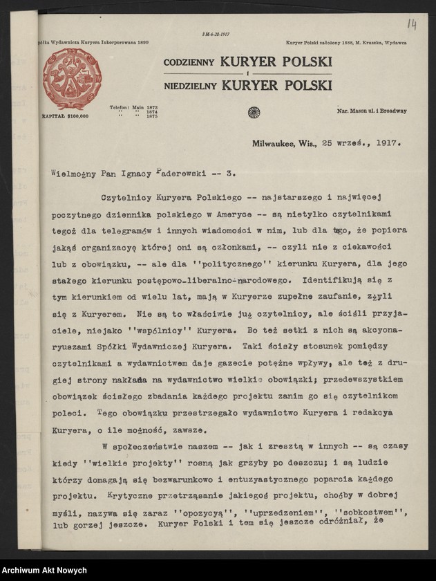 image.from.unit.number "Armia Polska we Francji. Rekrutacja w Stanach Zjednoczonych. Korespondencja, memoriały, druki"