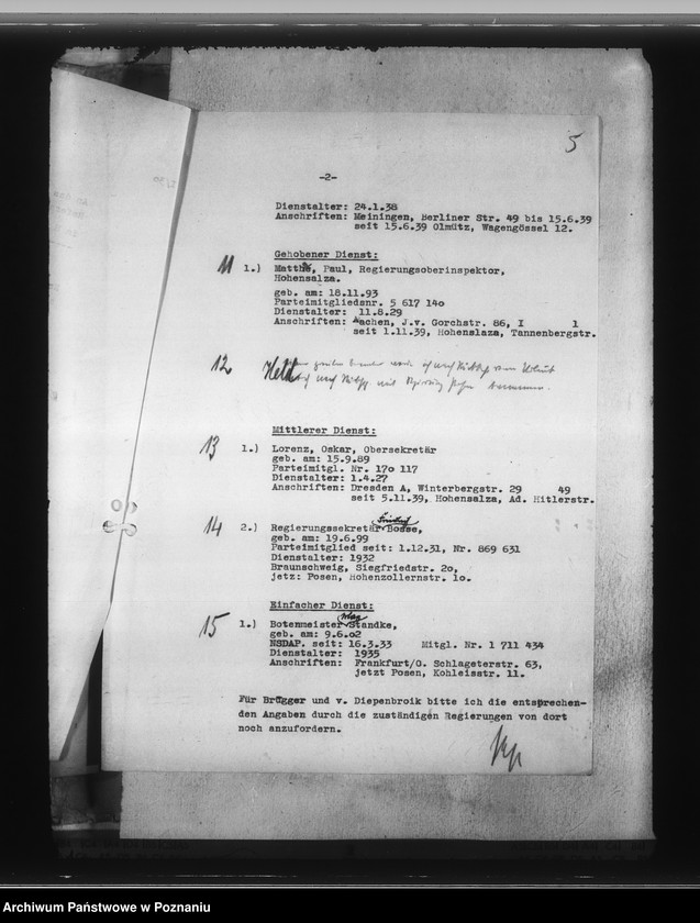 Obraz 9 z jednostki "Zarządzenia i korespondencja w sprawie organizacji Dienstarafkammer Posen"