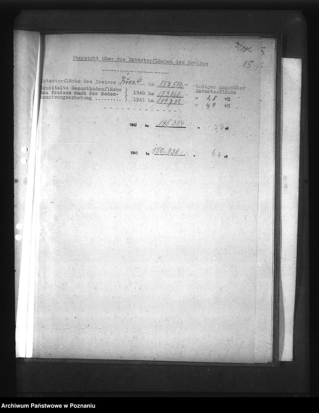 Obraz 19 z jednostki "Gegenüberstellung der ermittelten Wirtschaftsfläche zur Katasterfläche mit Regierungs- und Gauergebnis"