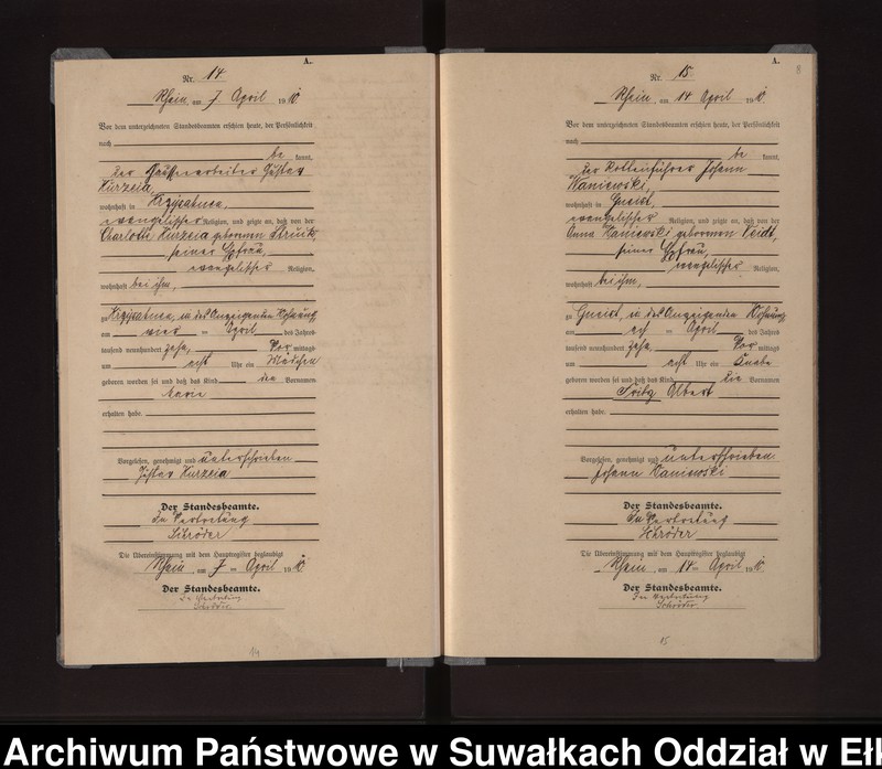 image.from.unit.number "Geburts-Neben-Register des Königlichen Preussischen Standes-Amtes Gneist Kreis Lötzen"