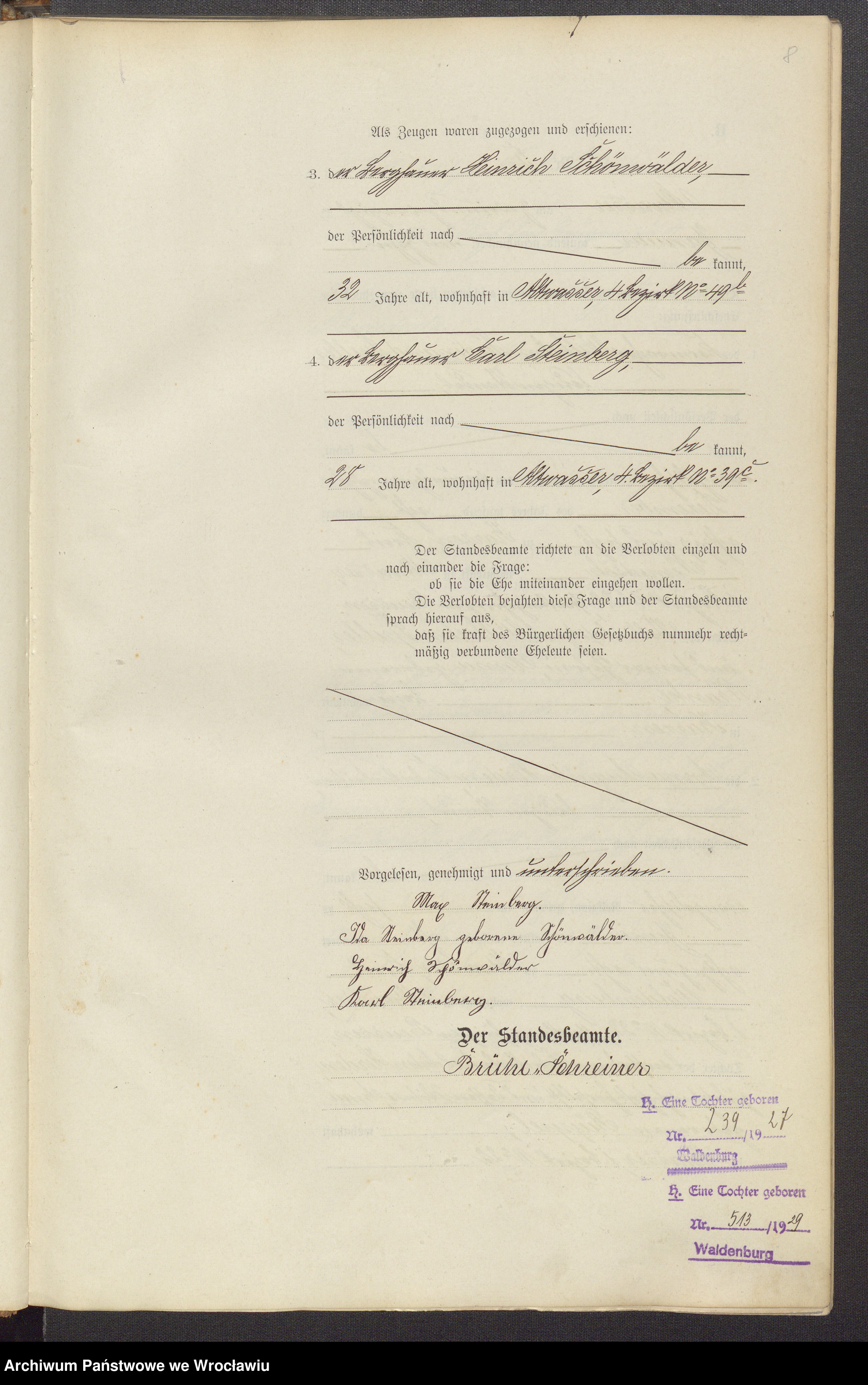 Skan z jednostki: Księga małżeństw USC w Starym Zdroju (Altwasser) 1910