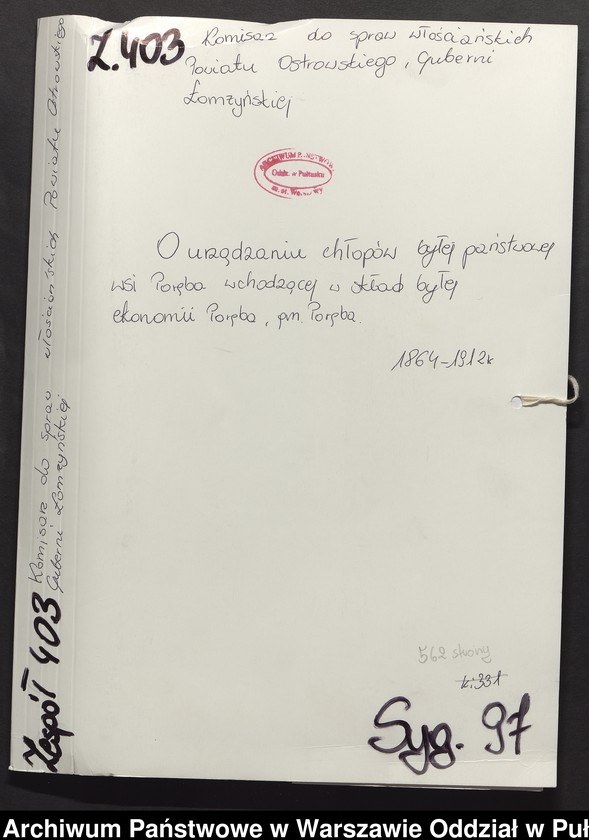 image.from.unit.number "O urządzaniu chłopów byłej państwowej wsi Poręba wchodzącej w skład byłej ekonomii Poręba, gm. Poręba"